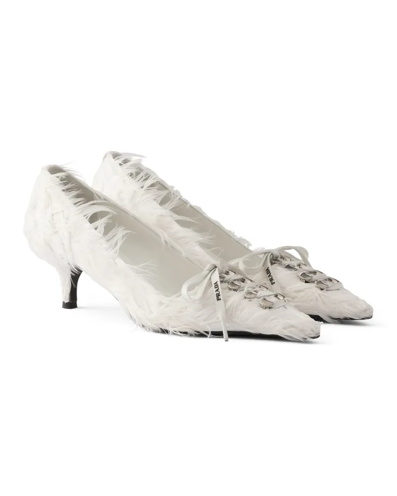 Prada Mit Federn Verzierte Pumps Aus Satin, Damen, Weiss, Größe Weiss