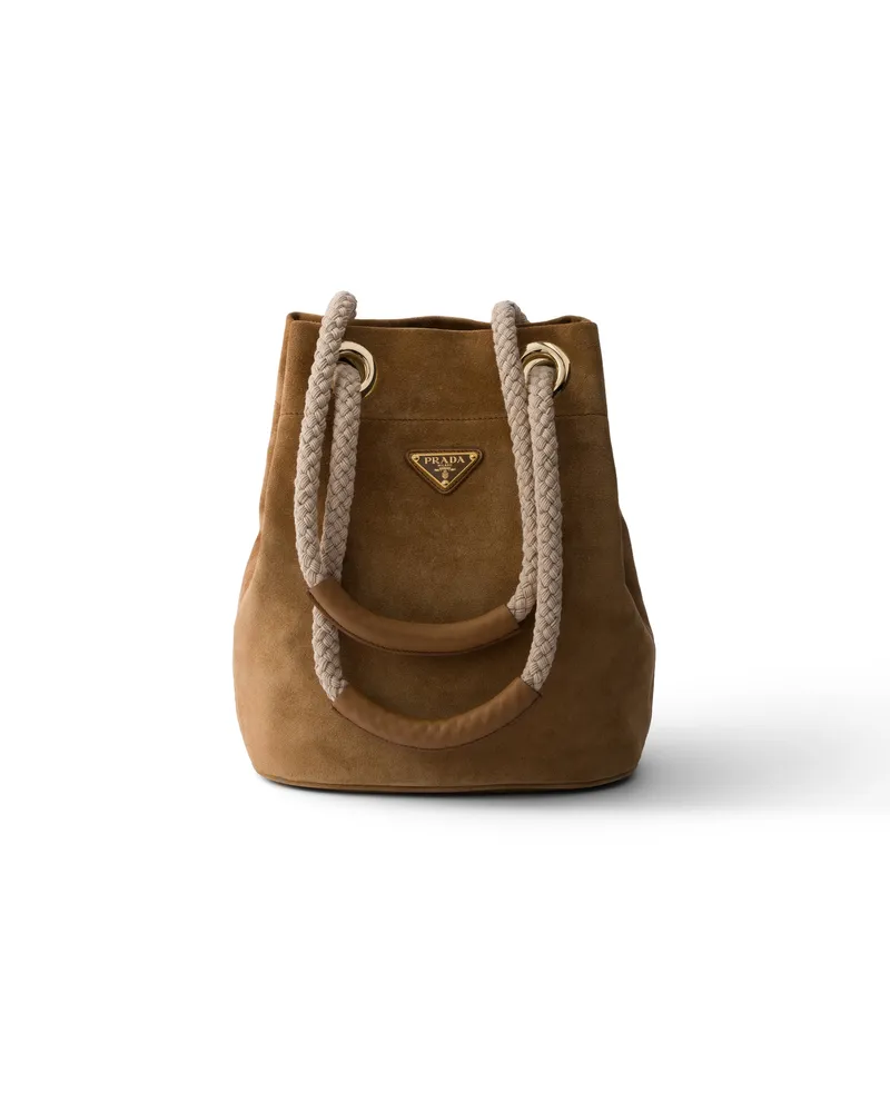 Prada Kleine  Mariner Bucket Bag Aus Wildleder, Damen, Zimt Zimt