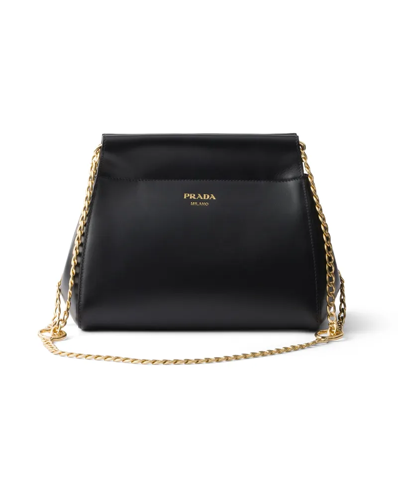 Prada Enchaîné Mini Bag Aus Leder, Damen, Schwarz Schwarz