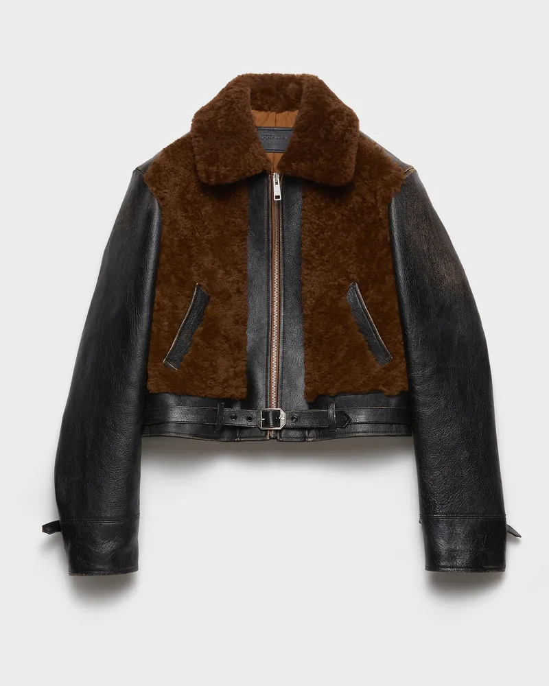 Prada Jacke aus Leder und Lammfell Schwarz