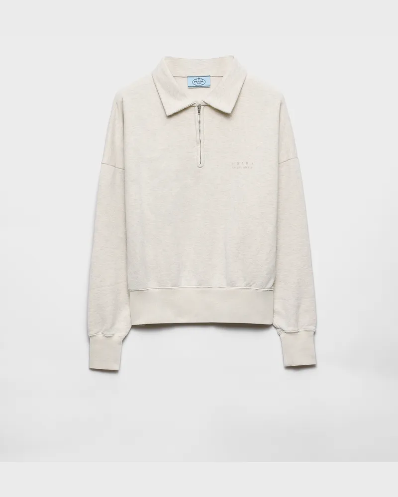 Prada Langärmliges Poloshirt aus Baumwollfleece Natur