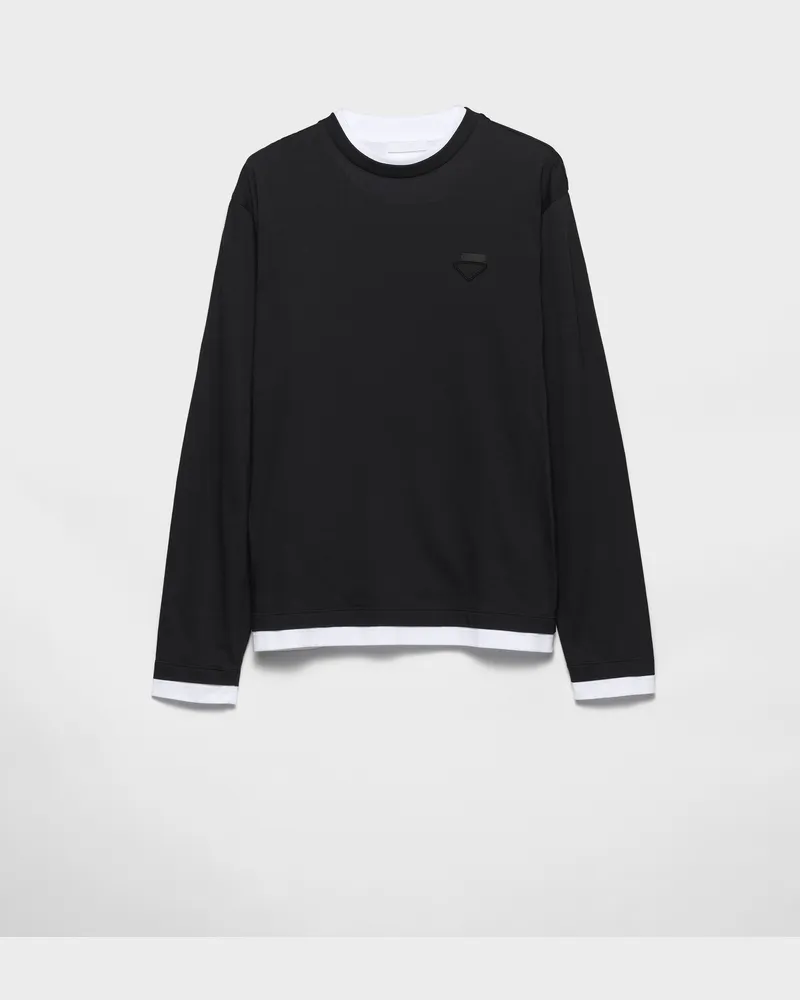 Prada Langärmliges T-Shirt aus Baumwolle Schwarz