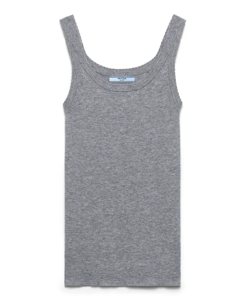 Prada Tanktop Aus Kaschmirstrick In Rippstrick, Damen, Grau, Größe Grau