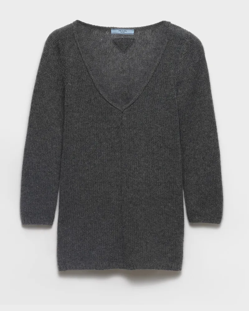 Prada V-Ausschnitt Kaschmirpullover Grau
