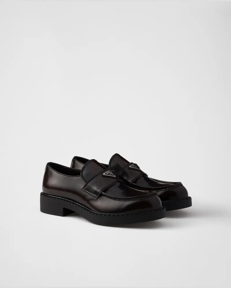 Prada Chocolate Mokassins aus gebürstetem Leder Sienna