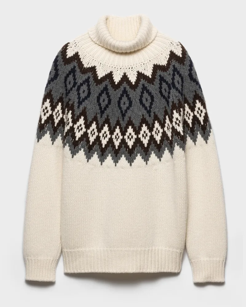 Prada Rollkragenpullover aus Kaschmir und Wolle Natur