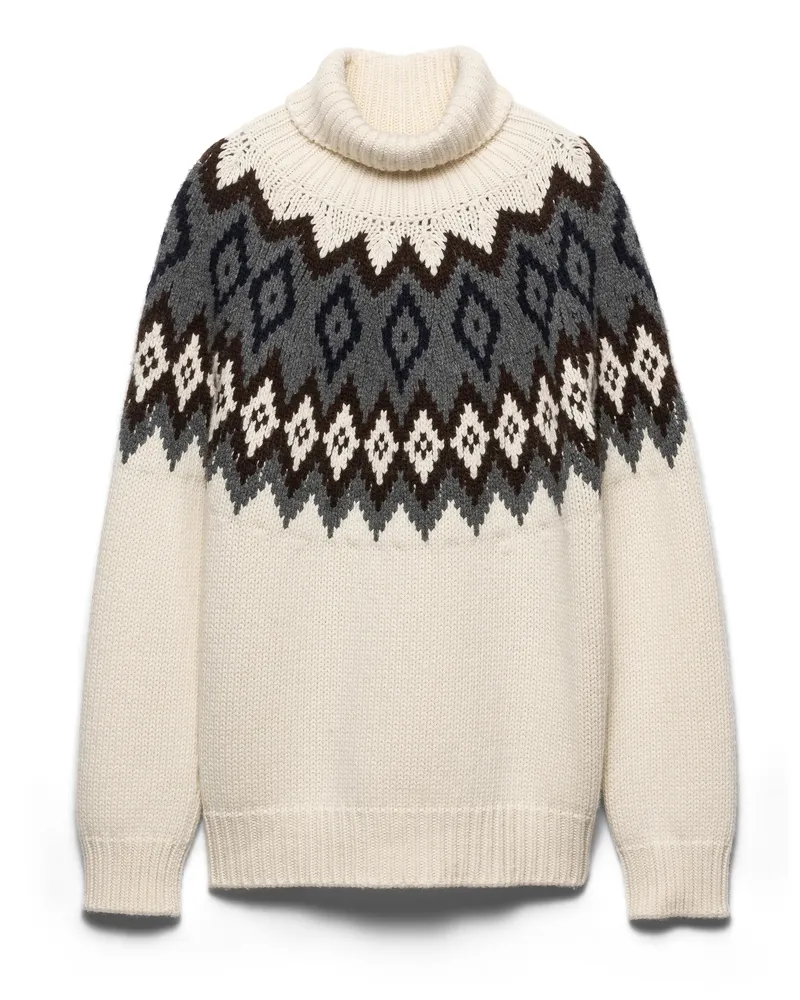 Prada Rollkragenpullover Aus Kaschmir Und Wolle, Damen, Natur/schiefer, Größe Natur