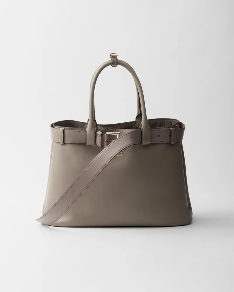 Prada Große  Buckle Handtasche aus Leder mit Gürtel Lehmgrau