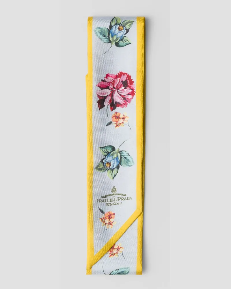 Prada Schmaler Schal aus bedrucktem Twill Stahlgrau