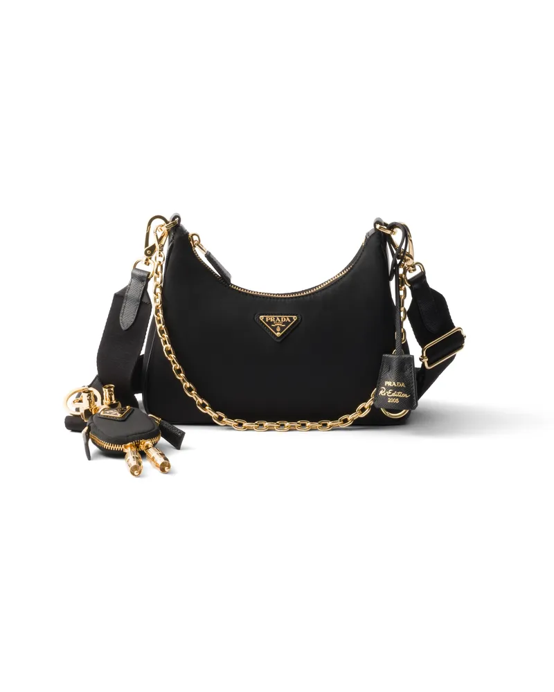 Prada Re-edition 2005 Tasche Aus Re-nylon Und Saffiano-leder, Damen, Schwarz Schwarz
