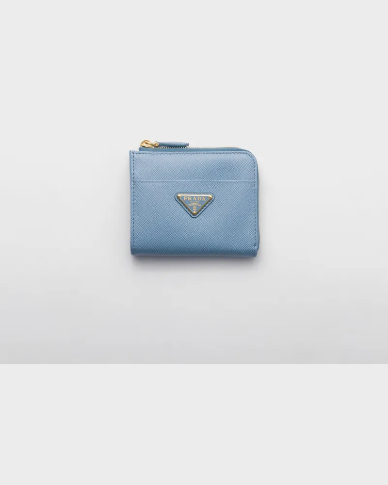 Prada Kleine Geldbörse aus Saffiano-Leder mit Reißverschluss Astralblau