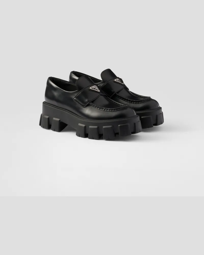 Prada Monolith Mokassins aus gebürstetem Leder Schwarz