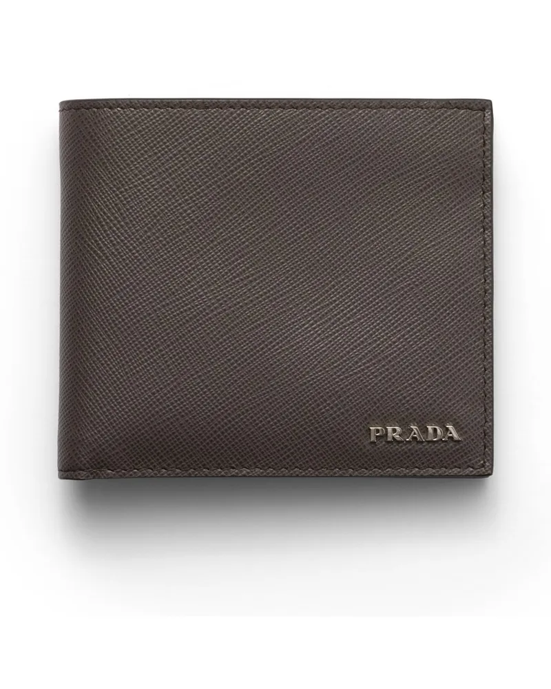 Prada Portemonnaie Aus Leder, Herren, Rauchgrau/smaragd Rauchgrau
