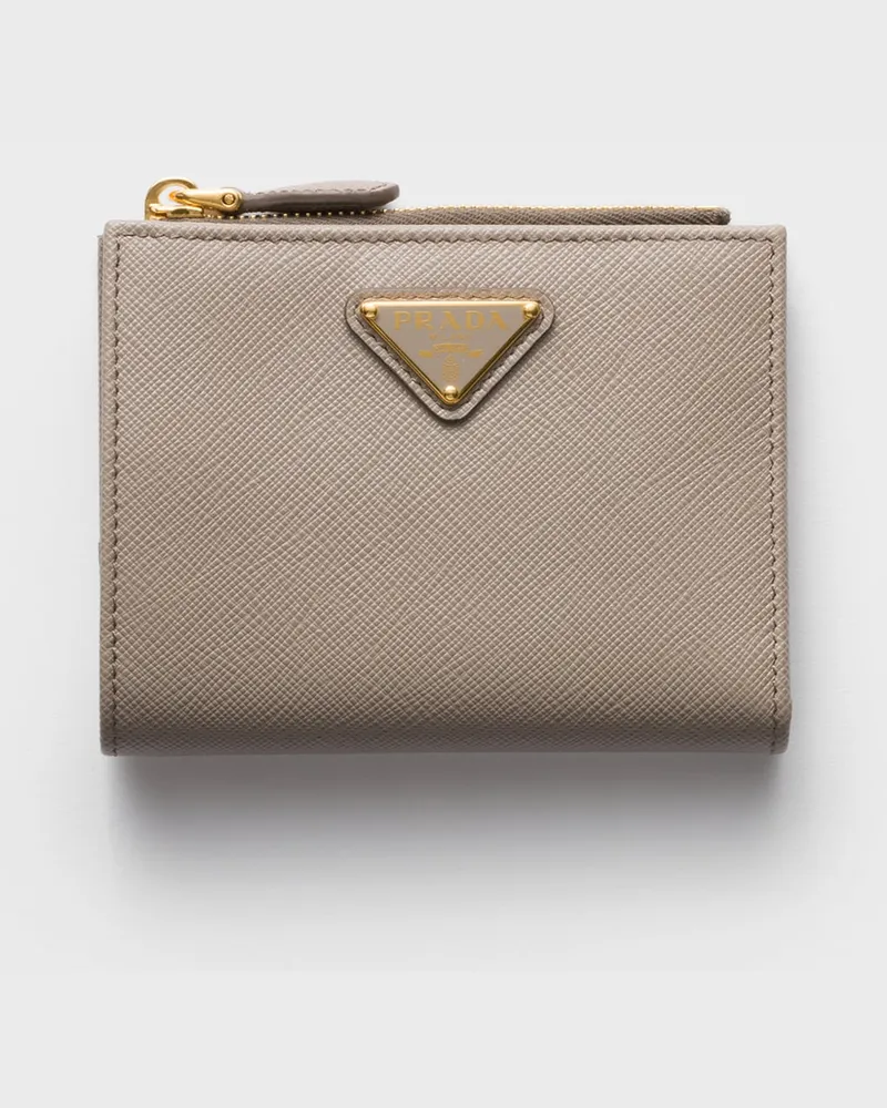 Prada Kleine Geldbörse aus Saffiano-Leder Lehmgrau