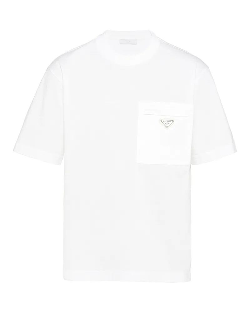 Prada T-shirt Aus Re-nylon Und Jersey, Herren, Weiss, Größe Weiss