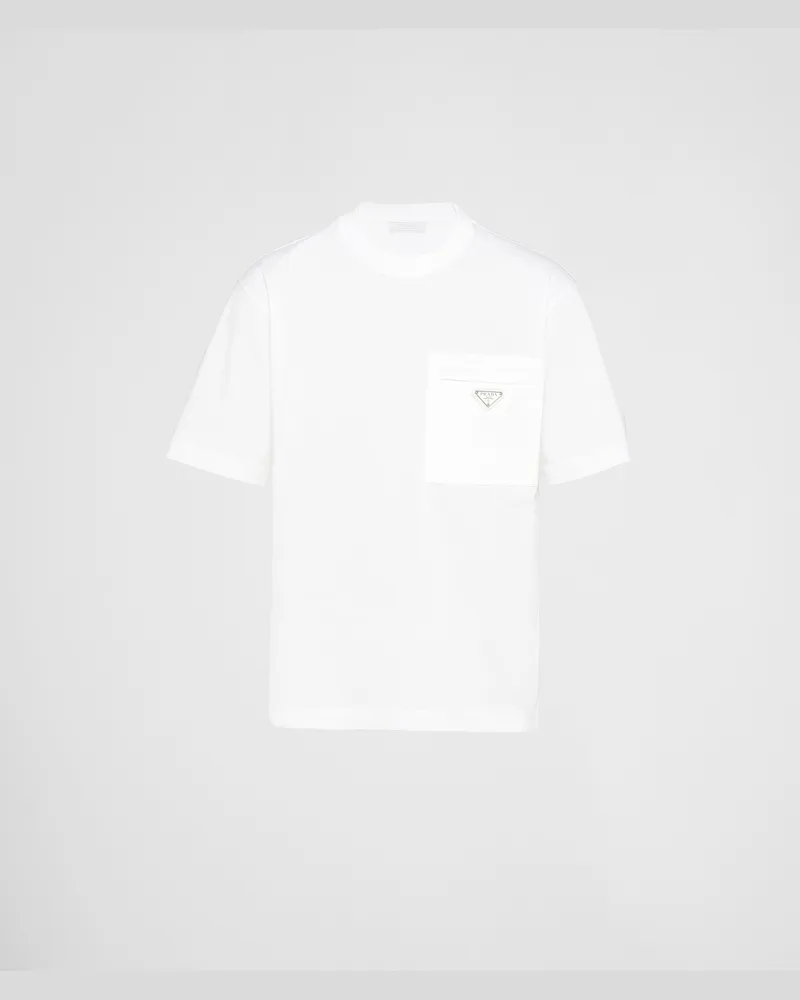 Prada T-Shirt aus Re-Nylon und Jersey Weiss