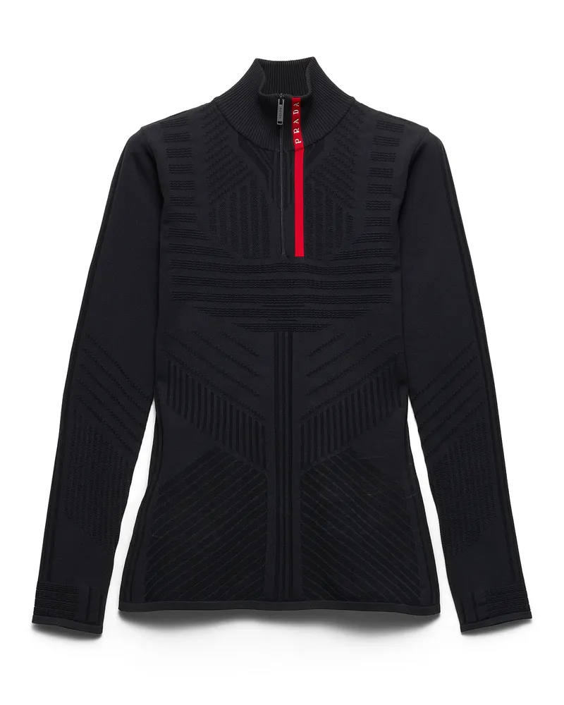 Prada Rollkragenpullover Aus Re-nylon, Damen, Schwarz, Größe Schwarz