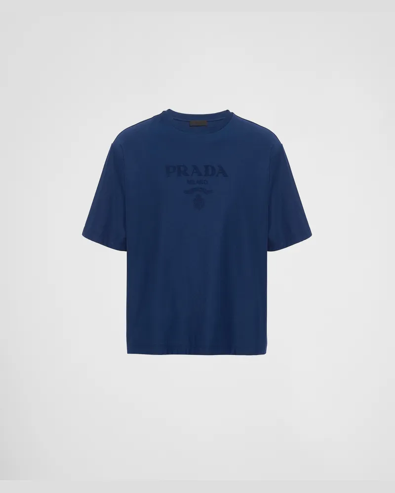 Prada T-Shirt aus technischer Baumwolle Blau