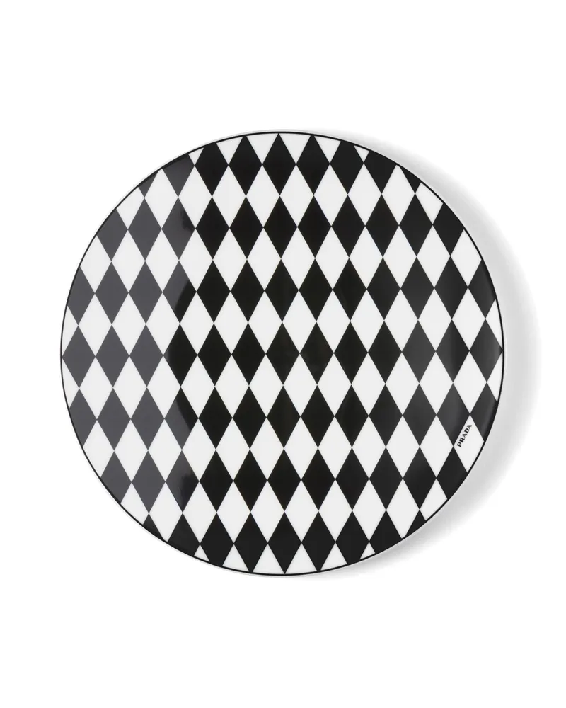 Prada Platzteller Aus Porzellan – Checkerboard, , Weiss/schwarz Weiss