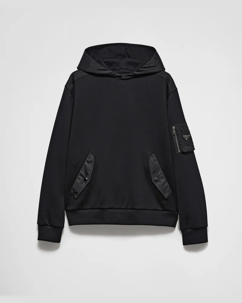 Prada Kapuzenpullover aus Baumwollfleece und Re-Nylon Schwarz