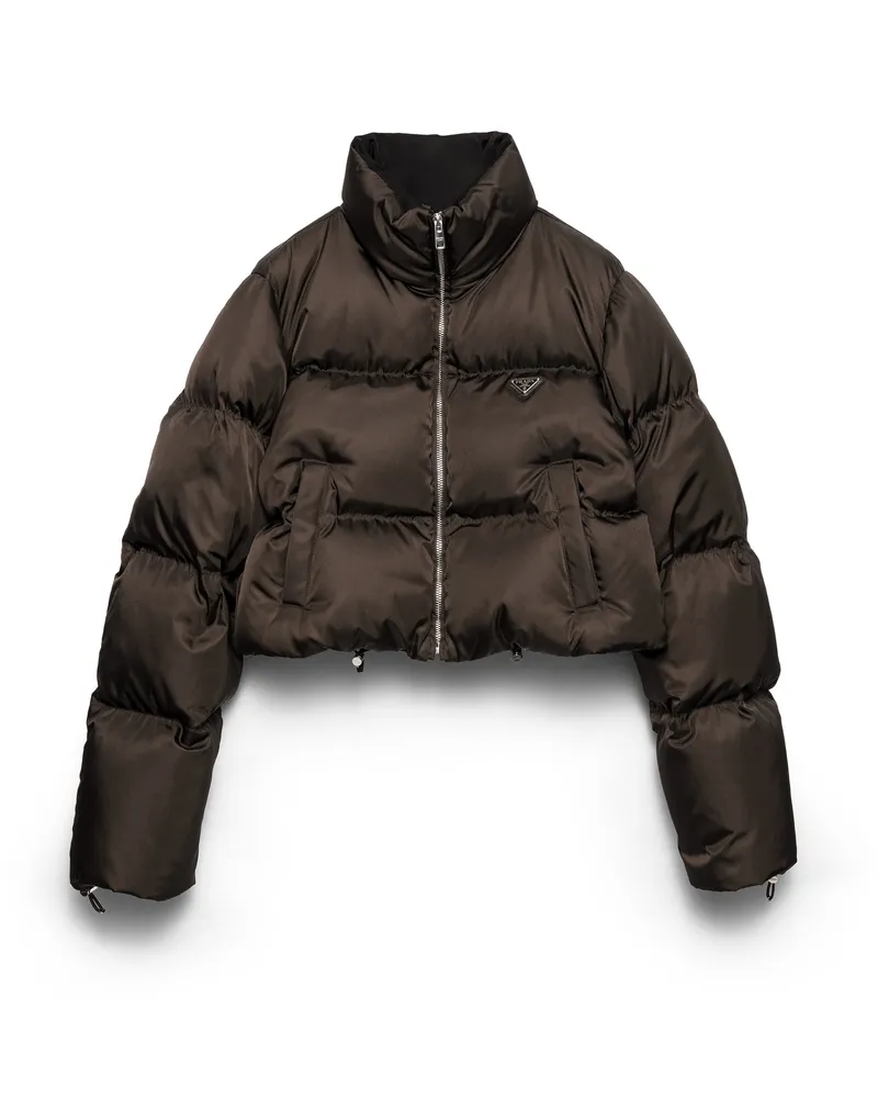 Prada Kurze Daunenjacke Aus Re-nylon, Damen, Kakaobraun, Größe Kakaobraun