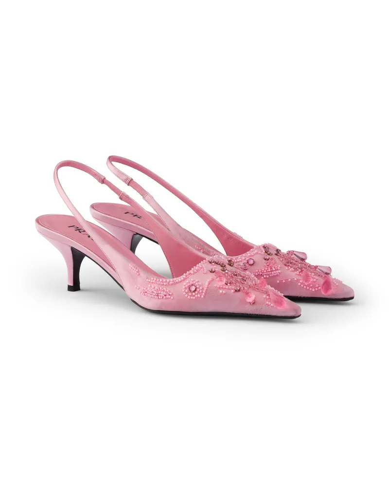 Prada Bestickte Slingback-pumps Aus Satin, Damen, Rosenblütenpink, Größe Rosenblütenpink
