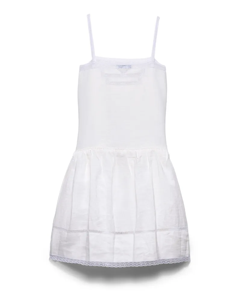 Prada Besticktes Kleid Aus Leinen, Damen, Weiss, Größe Weiss