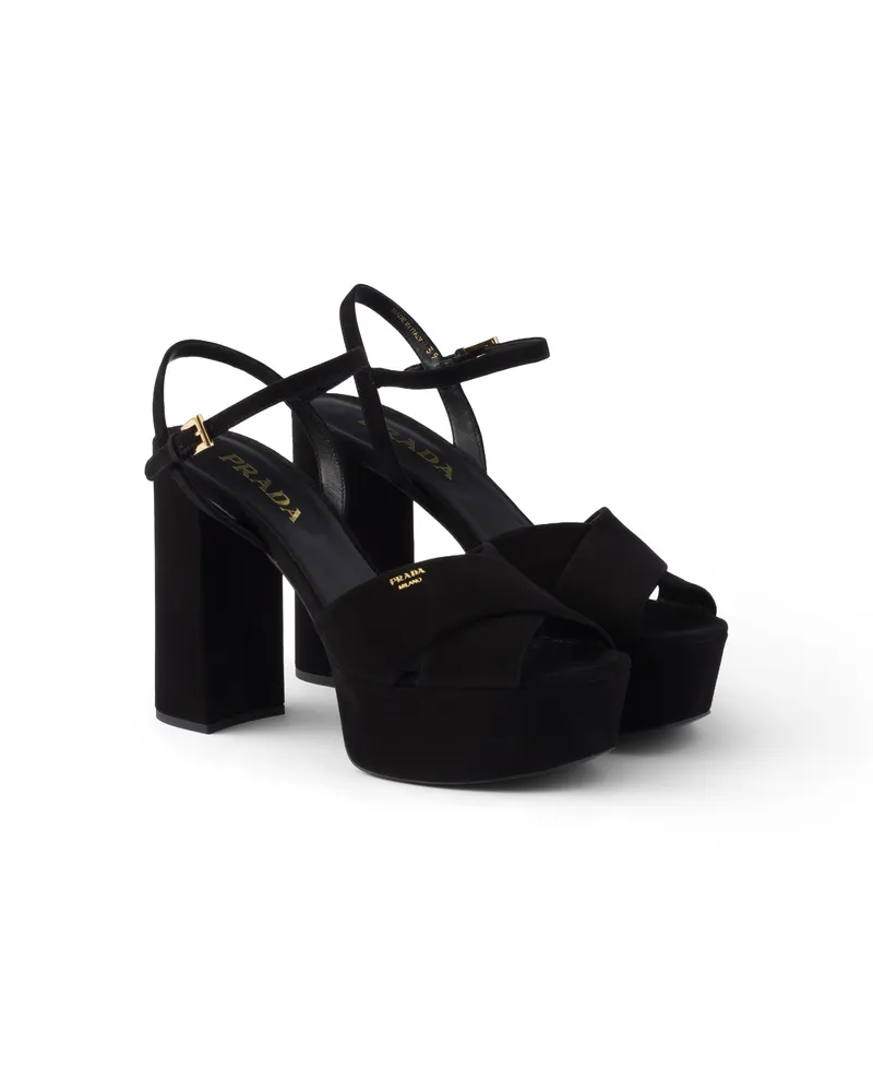 Prada Suede Platform Sandals, Damen, Schwarz, Größe Schwarz