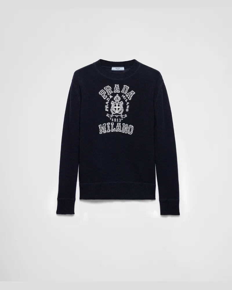 Prada Intarsien-Pullover aus Wolle und Kaschmir Blau