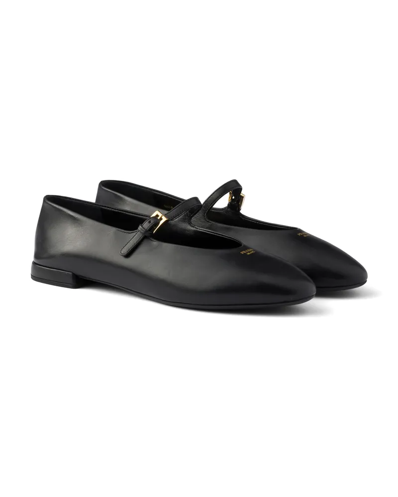 Prada Ballerinas Aus Leder, Damen, Schwarz, Größe Schwarz