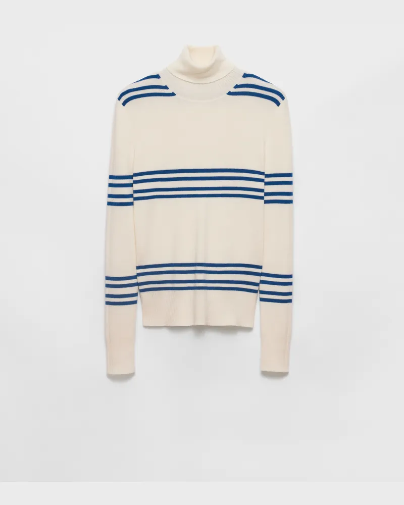 Prada Rollkragenpullover aus gestreifter Wolle Natur