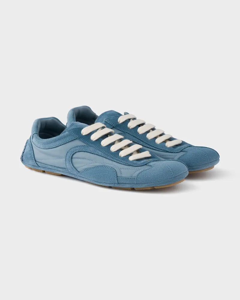 Prada Montecarlo Re-Edition 2005 Sneaker aus Veloursleder und Re-Nylon Astralblau