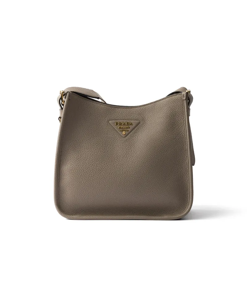 Prada Mittelgroße Tasche Aus Leder, Damen, Lehmgrau Lehmgrau