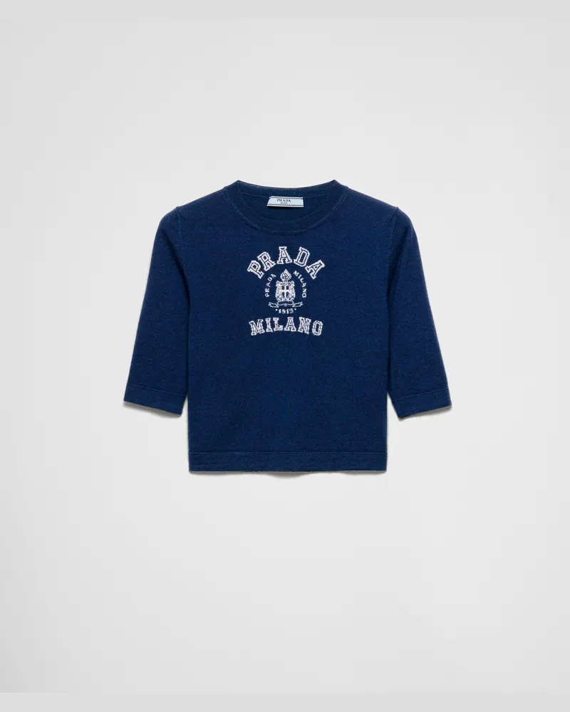 Prada Intarsien-Pullover aus Kaschmir Marineblau