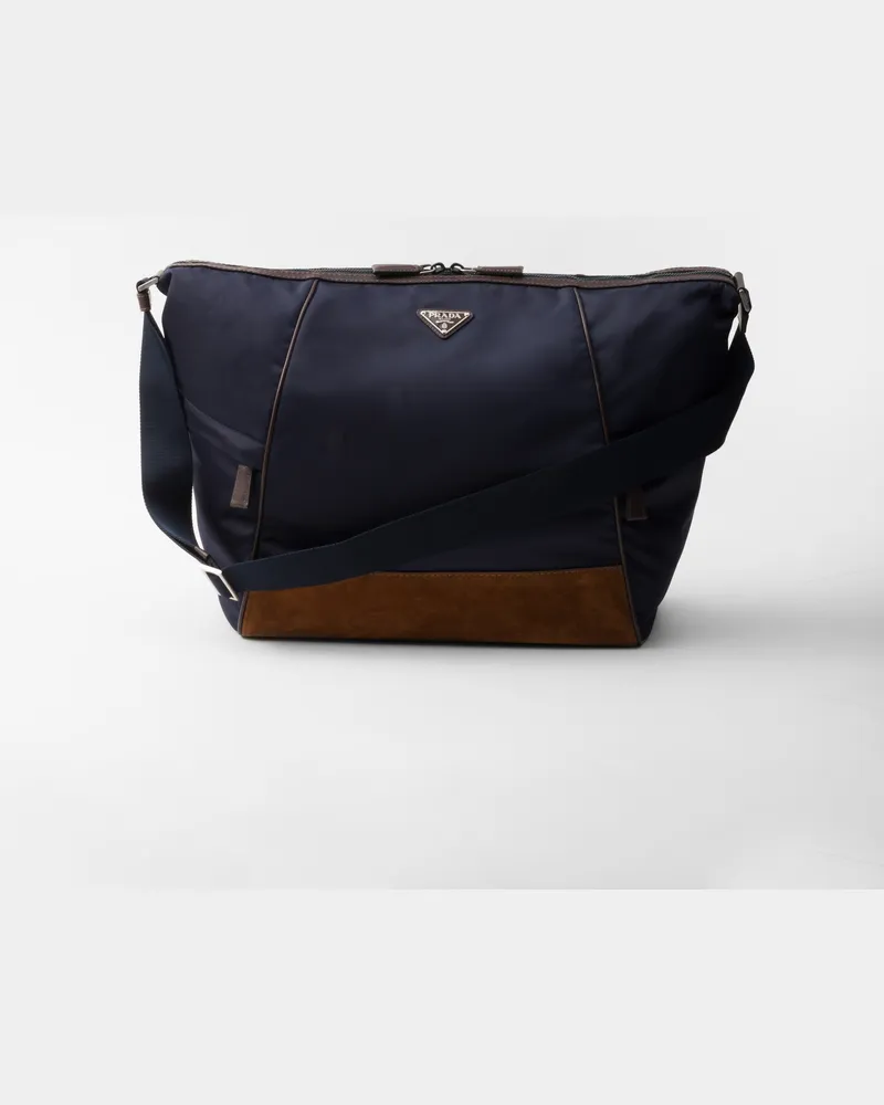 Prada Schultertasche aus Re-Nylon und Leder Blau