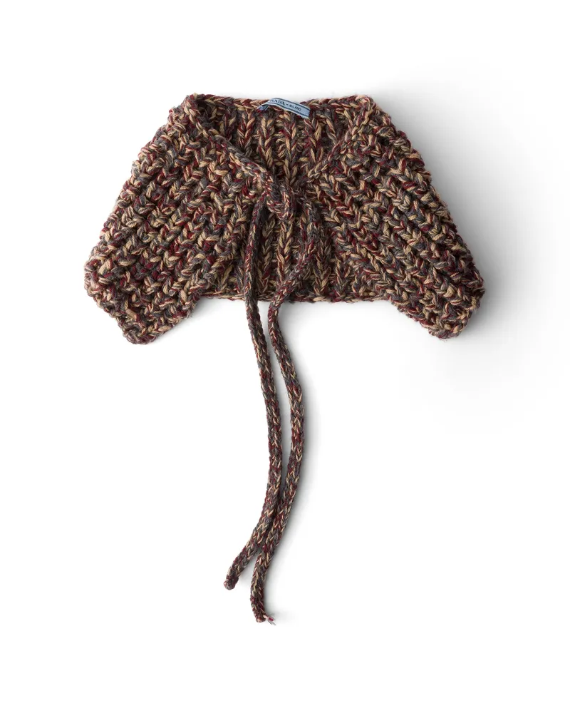 Prada Mélange-strickkragen Aus Wolle, Damen, Kamel/amaranth Kamel