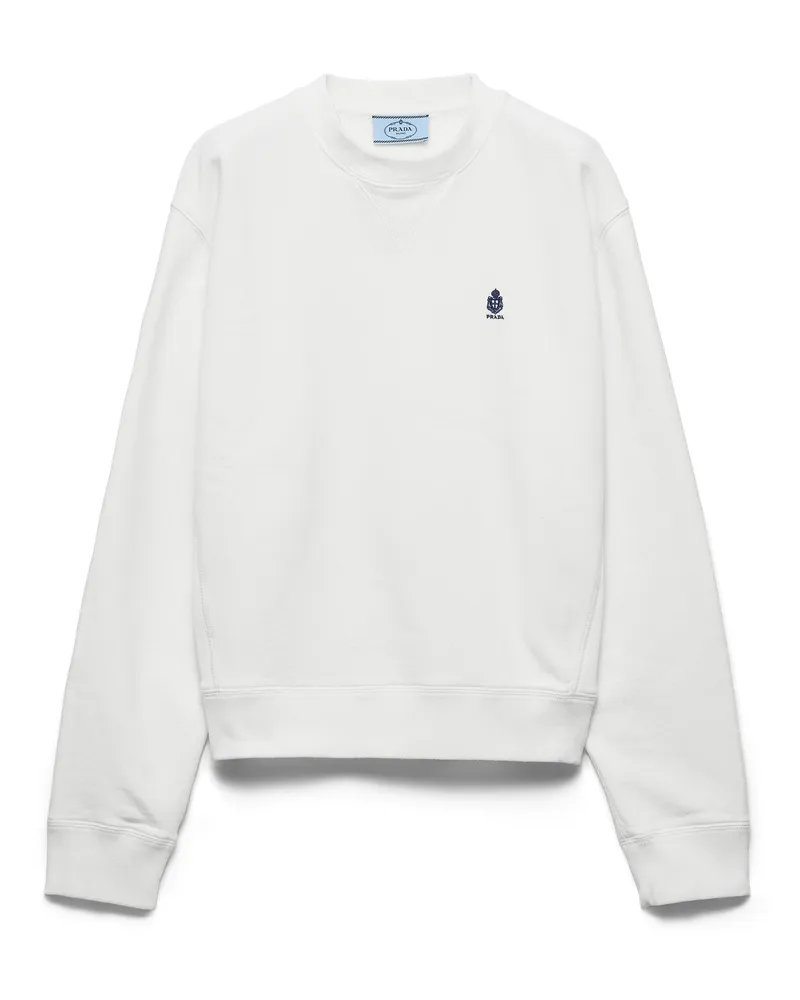 Prada Sweatshirt Aus Baumwolle Mit Rundhalsausschnitt, Damen, Weiss, Größe Weiss
