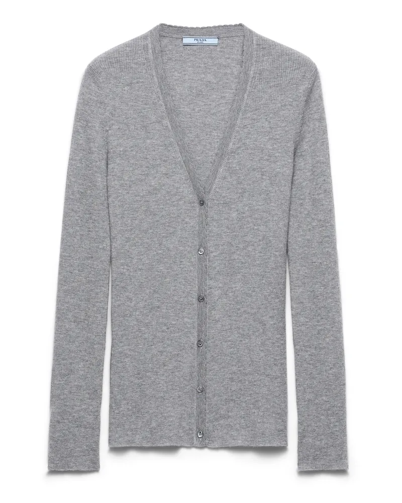 Prada Kaschmirstrick-cardigan Aus Rippstrick, Damen, Grau, Größe Grau
