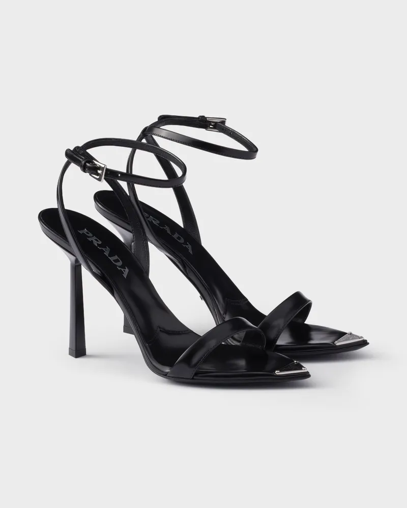 Prada Spitze Sandalen aus gebürstetem Leder Schwarz