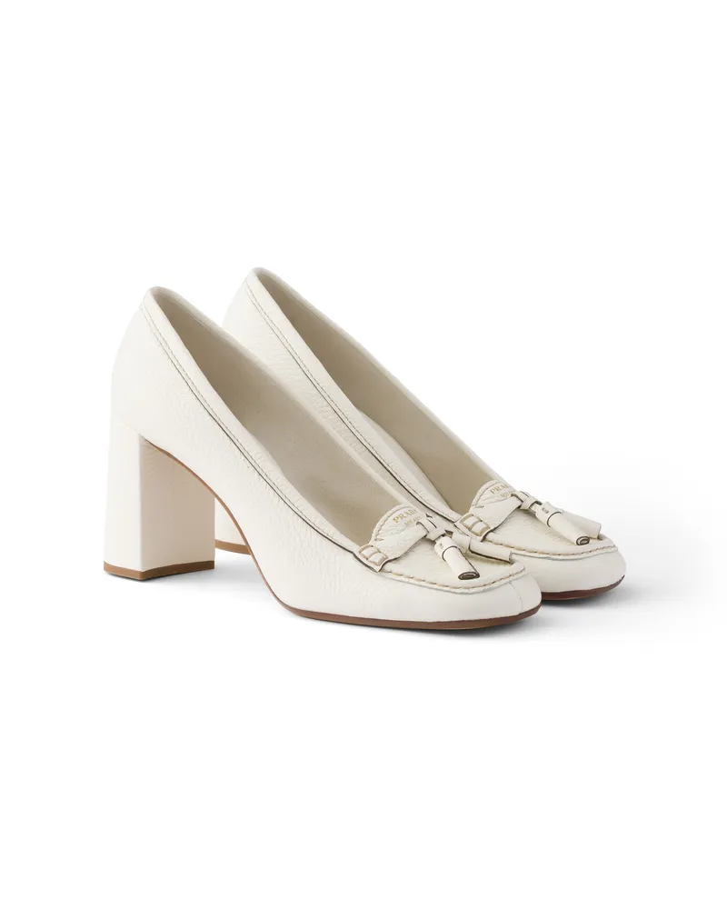 Prada Loafer Mit Absatz Aus Leder, Damen, Kalkweiss, Größe Kalkweiss