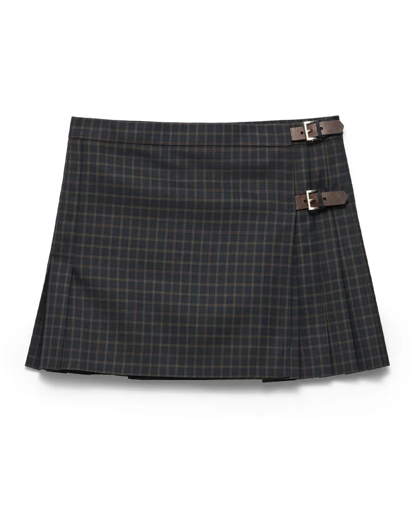 Prada Minirock Aus Karierter Wolle, Damen, Blau, Größe Blau