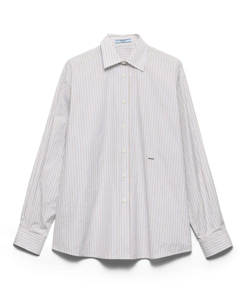 Prada Besticktes Hemd Aus Gestreiftem Popeline, Damen, Tabak/blau, Größe Tabak