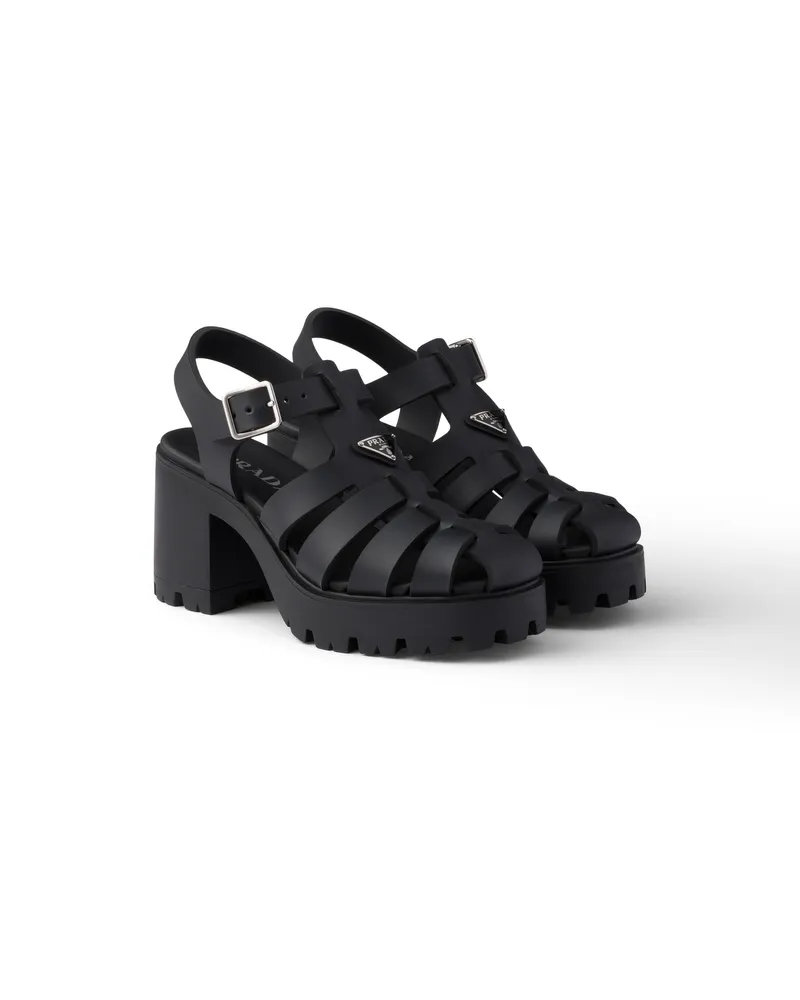 Prada Plateausandalen Aus Gummi, Damen, Schwarz, Größe Schwarz