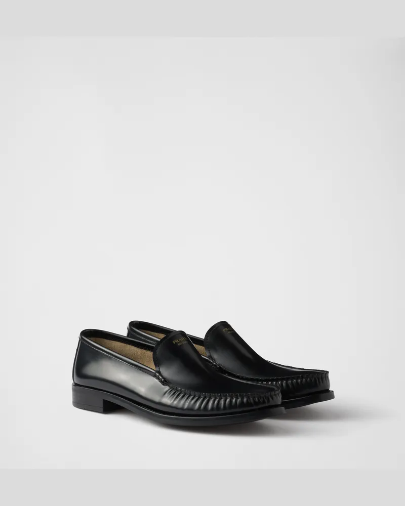 Prada Loafer aus gebürstetem Leder Schwarz