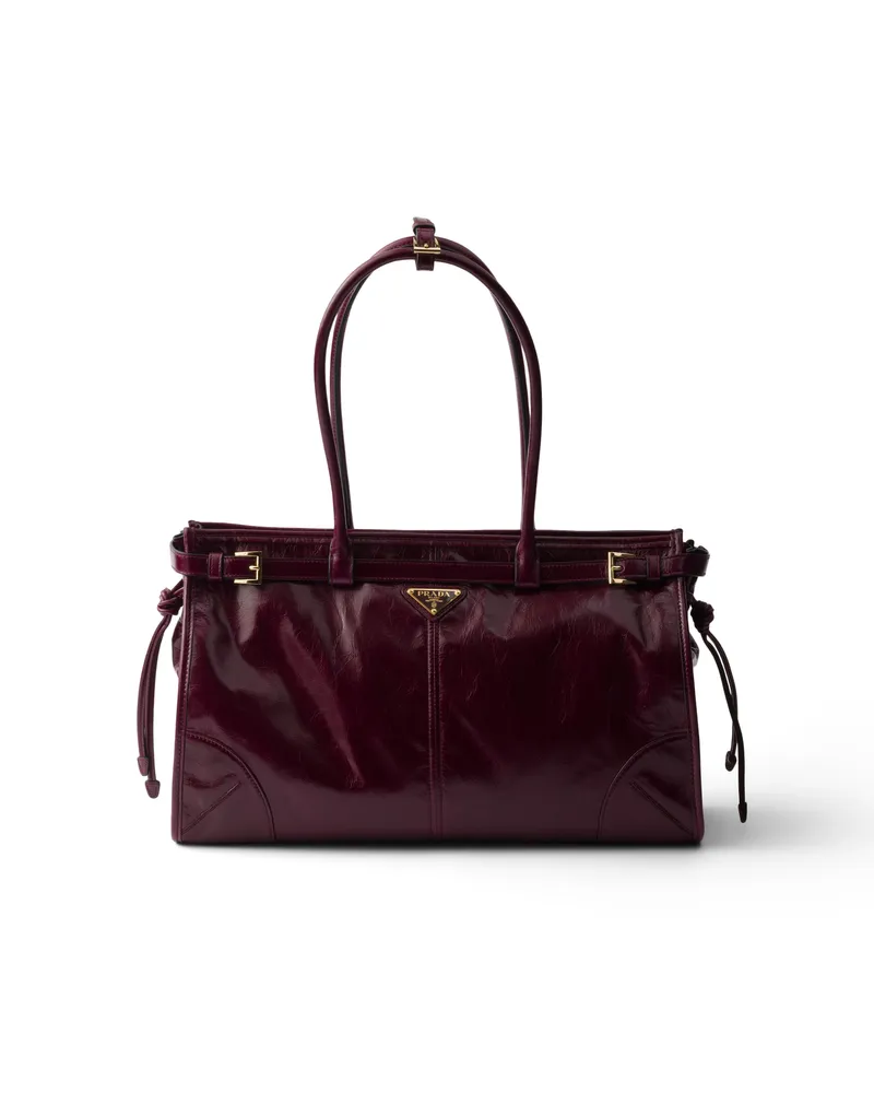Prada Bonnie Große Handtasche Aus Leder, Damen, Burgunder Burgunder