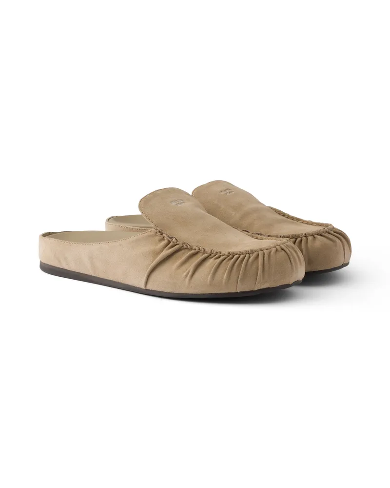 Prada Mules Aus Wildleder, Herren, Wüstenbeige, Größe 11 Wüstenbeige