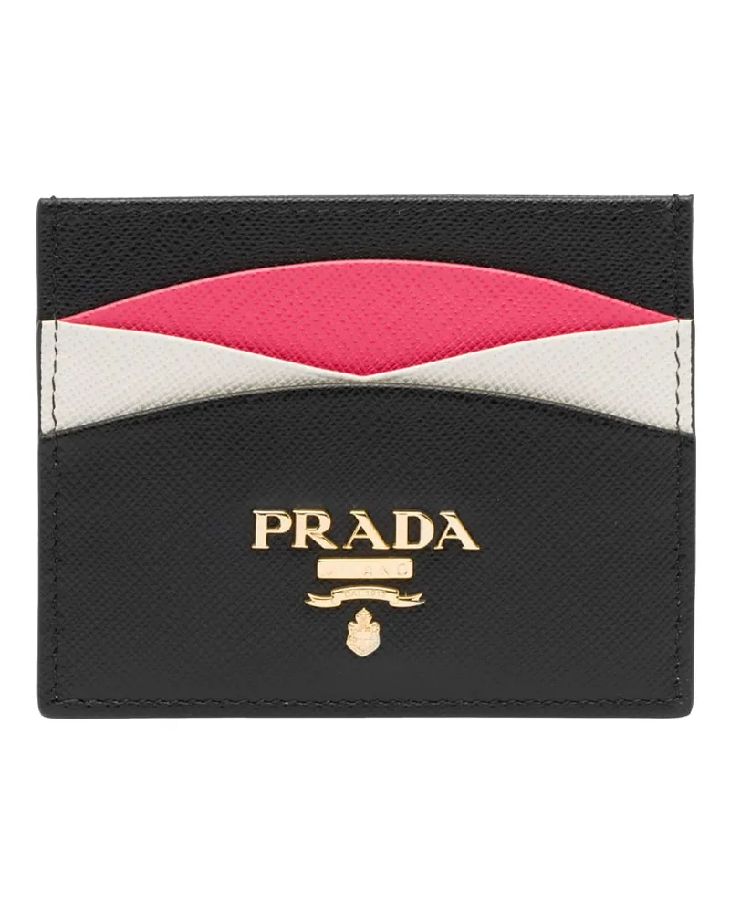 Prada Kreditkartenetui Aus Saffiano-leder, Damen, Schwarz/hibiskus Schwarz