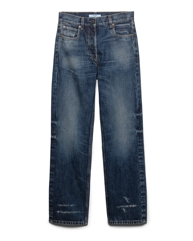 Prada Gerade Jeans Aus Gewaschenem Denim, Damen, Blau, Größe Blau
