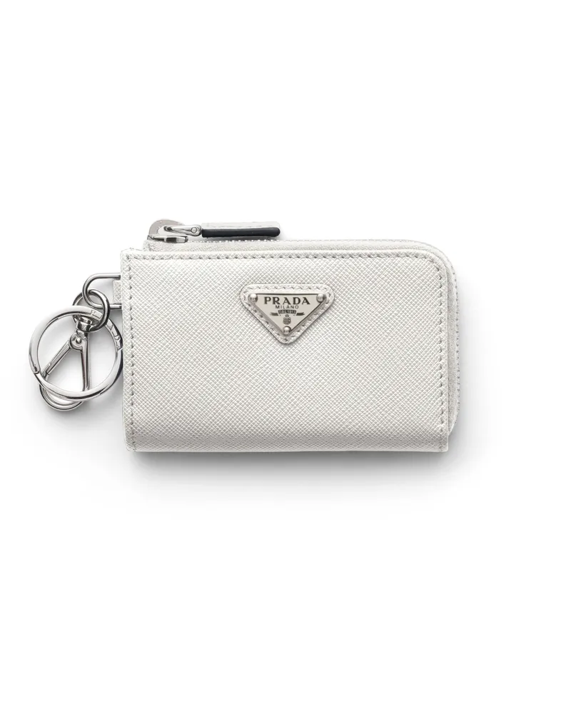 Prada Mini Pouch-schlüsselanhänger Aus Saffiano Leder, Herren, Weiss Weiss