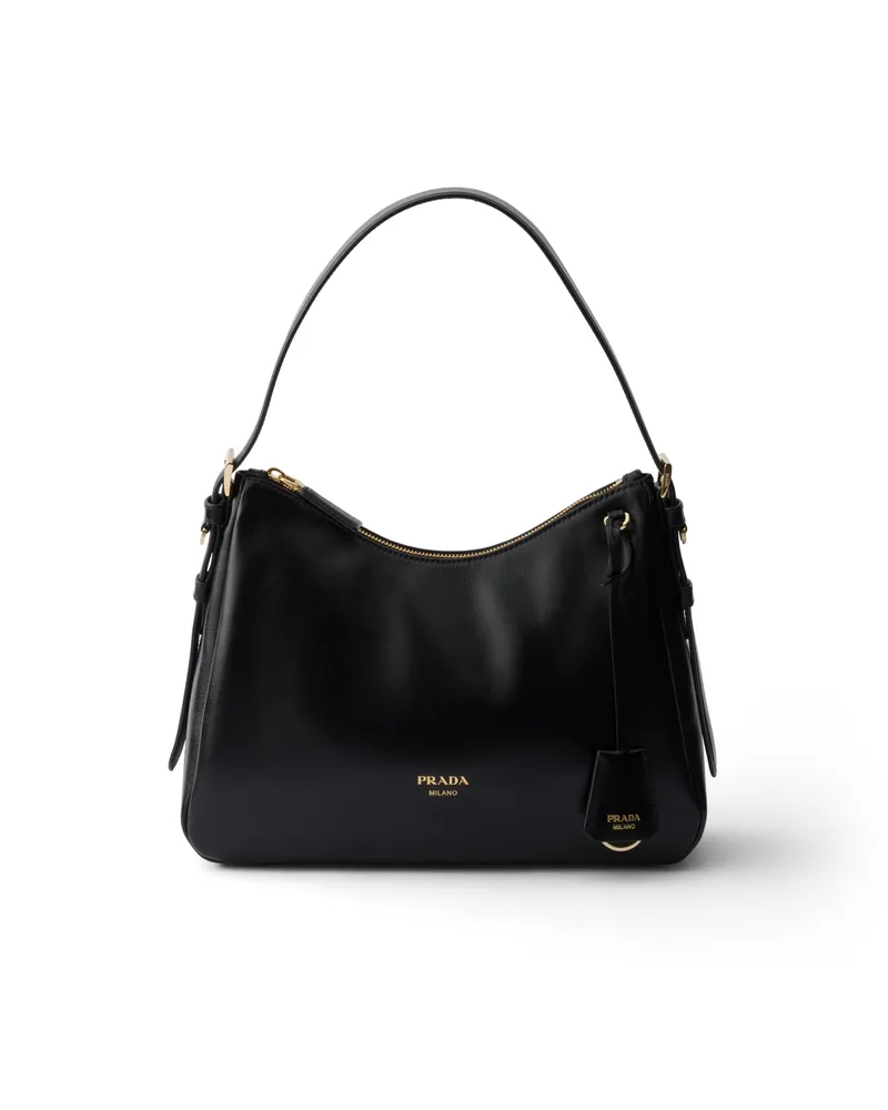 Prada Mittelgroße  Aimée Schultertasche Aus Leder, Damen, Schwarz Schwarz